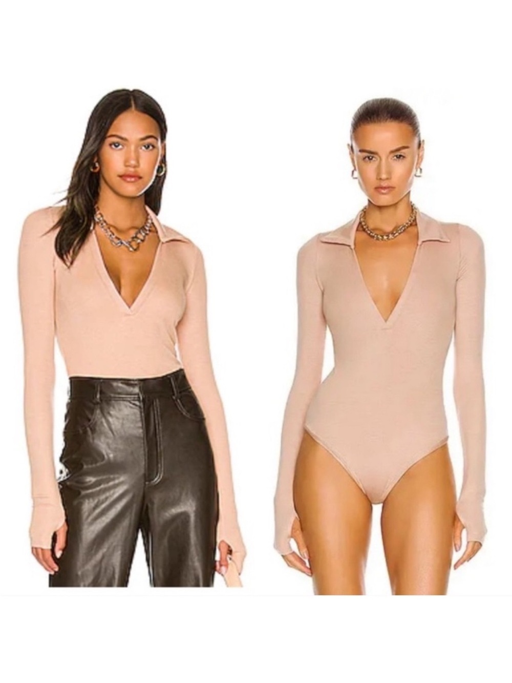 NWT Alix NYC Monterey Ribbed Bodysuit Small Blush Pink Deep V Collared Top